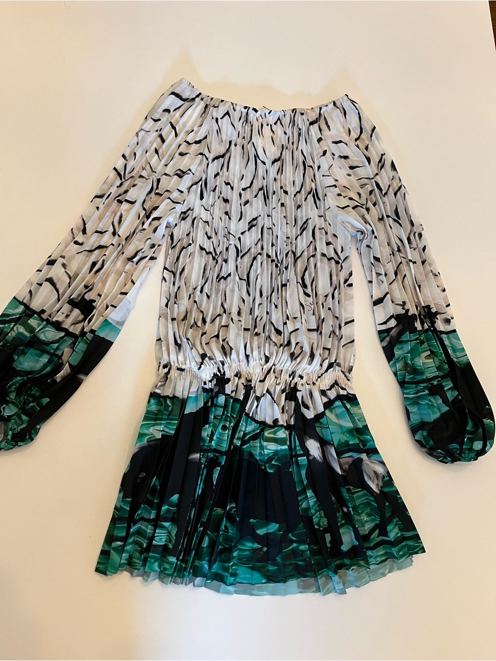 Stella Jean Off-Shoulder Pleated Tunic Dress